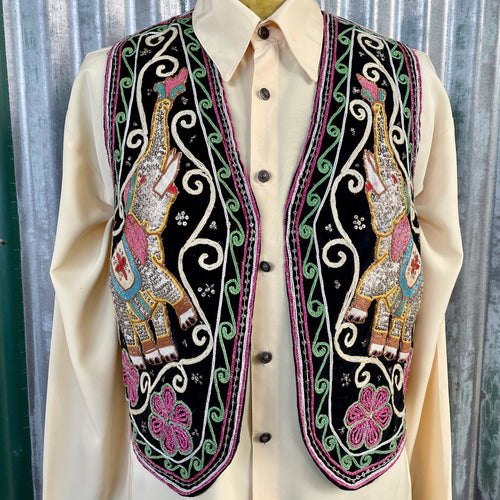 1980's Vintage Handmade Indian Elephant Vest Embroidered Sequined Sz M -OOAK - Phoenix Menswear