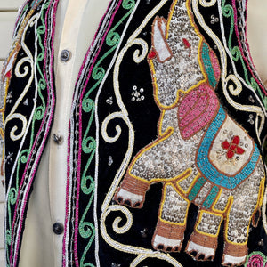 1980's Vintage Handmade Indian Elephant Vest Embroidered Sequined Sz M -OOAK - Phoenix Menswear