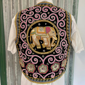 1980's Vintage Handmade Indian Elephant Vest Embroidered Sequined Sz XL -OOAK - Phoenix Menswear