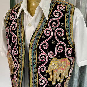 1980's Vintage Handmade Indian Elephant Vest Embroidered Sequined Sz XL -OOAK - Phoenix Menswear