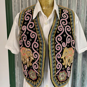 1980's Vintage Handmade Indian Elephant Vest Embroidered Sequined Sz XL -OOAK - Phoenix Menswear