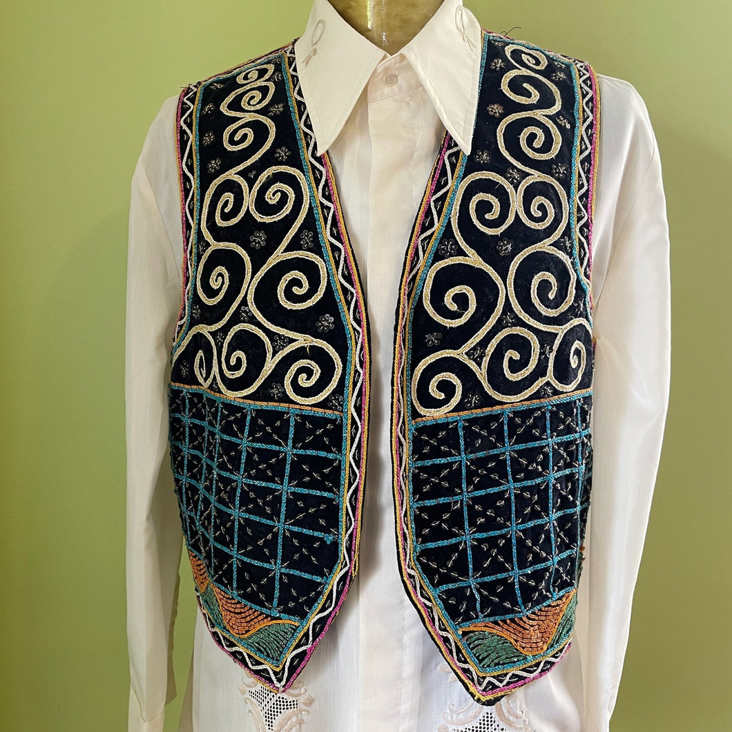 1980's Vintage Handmade Indian Vest Embroidered Sequinned Sz XL -OOAK - Phoenix Menswear