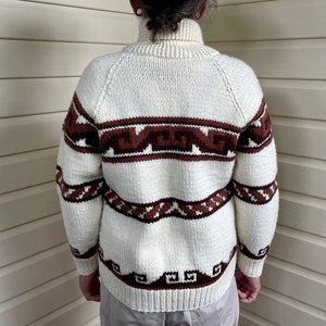 1980's Vintage Handmade Wool Cardigan Jumper Brown White Geometric Design Sz M - OOAK - Phoenix Menswear