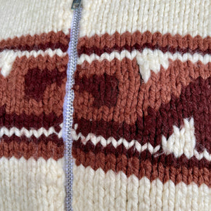 1980's Vintage Handmade Wool Cardigan Jumper Brown White Geometric Design Sz M - OOAK - Phoenix Menswear