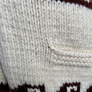 1980's Vintage Handmade Wool Cardigan Jumper Brown White Geometric Design Sz M - OOAK - Phoenix Menswear