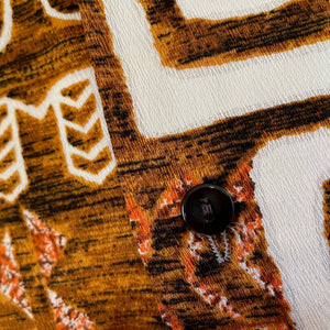 1980's Vintage Hawaiian S/S Cotton Shirt Brown White Abstract Design Made In Hawaii Sz L - OOAK - Phoenix Menswear