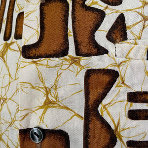 1980's Vintage Hawaiian S/S Cotton Shirt Brown White Abstract Design Made In Hawaii Sz L - OOAK - Phoenix Menswear