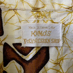 1980's Vintage Hawaiian S/S Cotton Shirt Brown White Abstract Design Made In Hawaii Sz L - OOAK - Phoenix Menswear