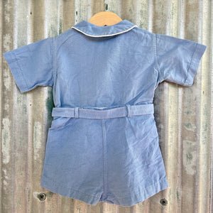 1980's Vintage Kid's Blue Cotton Short Sleeve Babygrow Sz 9 Months - OOAK - Phoenix Menswear
