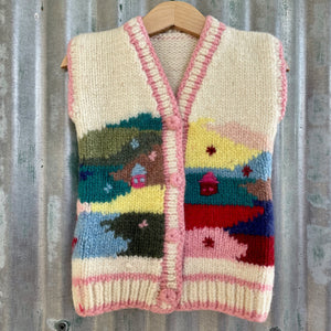 1980's Vintage Kid's Handmade Wool Vest Jumper Cream Buttons Sz S - OOAK - Phoenix Menswear