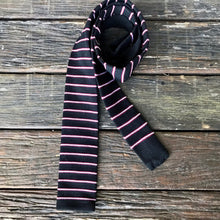 Load image into Gallery viewer, 1980&#39;s Vintage Knit Skinny Necktie - Navy Red White Stripe - OOAK - Phoenix Menswear