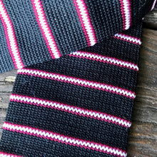 Load image into Gallery viewer, 1980&#39;s Vintage Knit Skinny Necktie - Navy Red White Stripe - OOAK - Phoenix Menswear