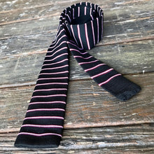 Load image into Gallery viewer, 1980&#39;s Vintage Knit Skinny Necktie - Navy Red White Stripe - OOAK - Phoenix Menswear