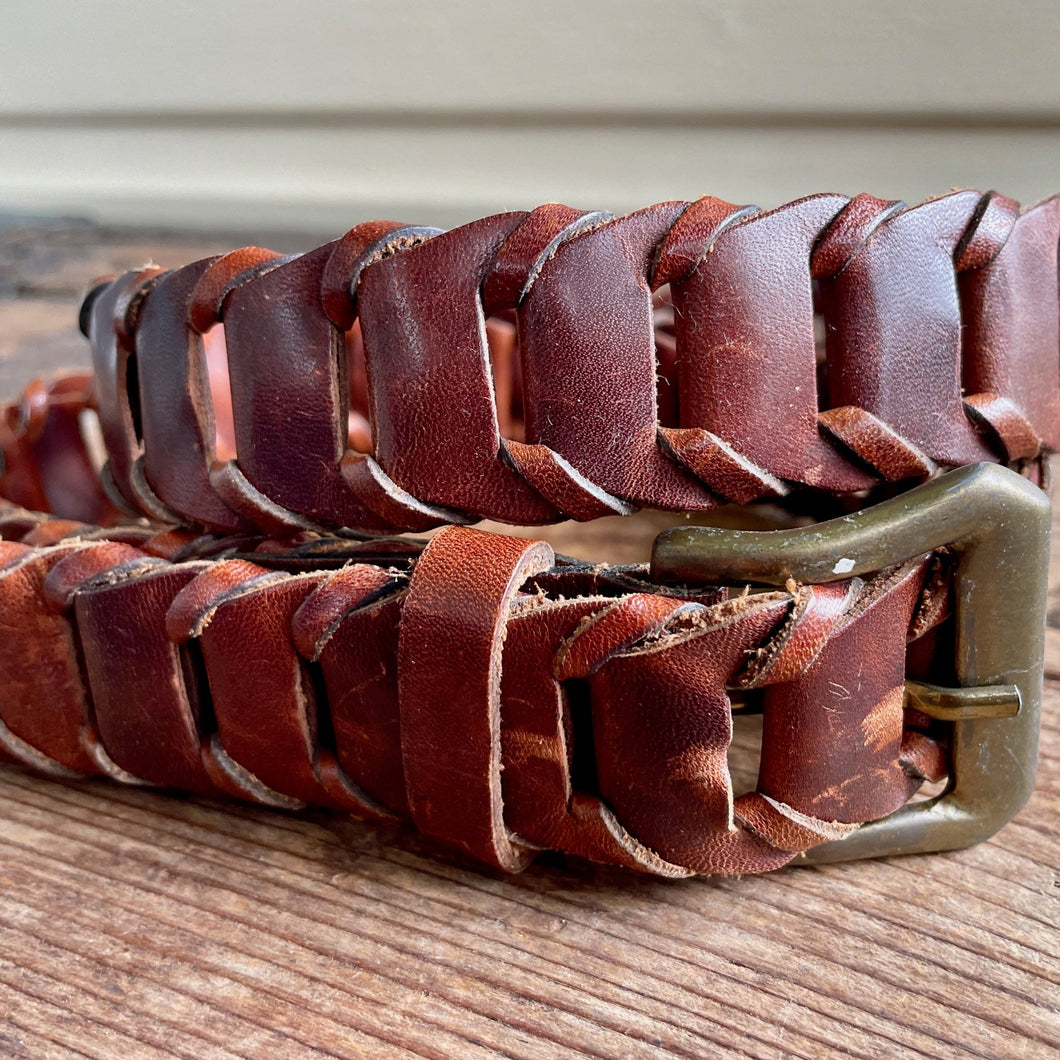 1980's Vintage Leather Belt Brown Hand Made Sz S - OOAK - Phoenix Menswear
