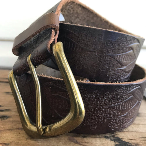 1980's Vintage Leather Belt Flower Hippie Cowboy - Sz L - OOAK - Phoenix Menswear