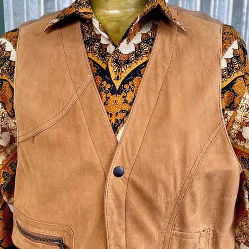 1980s Vintage Leather Utility Vest Tan Pockets Sz XXL - OOAK - Phoenix Menswear