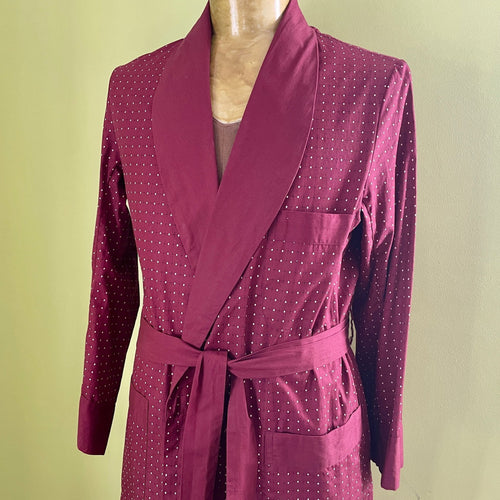 1980's Vintage L/S Dressing Gown Burgundy Polka Dots Sz M - OOAK - Phoenix Menswear
