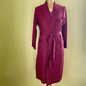 1980's Vintage L/S Dressing Gown Burgundy Polka Dots Sz M - OOAK - Phoenix Menswear
