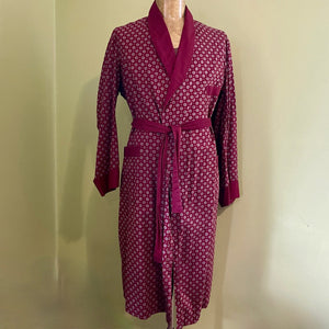 1980's Vintage L/S Dressing Gown Classic Burgundy Dots Smoking Jacket Sz L - OOAK - Phoenix Menswear