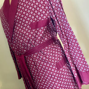 1980's Vintage L/S Dressing Gown Classic Burgundy Dots Smoking Jacket Sz L - OOAK - Phoenix Menswear