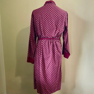 1980's Vintage L/S Dressing Gown Classic Burgundy Dots Smoking Jacket Sz L - OOAK - Phoenix Menswear