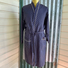 Load image into Gallery viewer, 1980&#39;s Vintage L/S Dressing Gown Navy White Polka Dots Smoking Jacket Sz M - OOAK - Phoenix Menswear