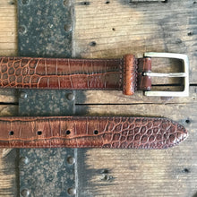 Load image into Gallery viewer, 1980&#39;s Vintage Men&#39;s Brown Leather Belt Crocodile Imprint Silver Buckle Sz XL - OOAK - Phoenix Menswear
