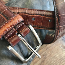 Load image into Gallery viewer, 1980&#39;s Vintage Men&#39;s Brown Leather Belt Crocodile Imprint Silver Buckle Sz XL - OOAK - Phoenix Menswear