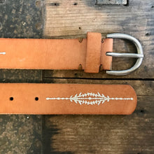 Load image into Gallery viewer, 1980&#39;s Vintage Men&#39;s Tan Brown Embroidered Leather Belt Silver Buckle Sz M - OOAK - Phoenix Menswear