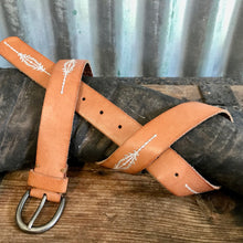 Load image into Gallery viewer, 1980&#39;s Vintage Men&#39;s Tan Brown Embroidered Leather Belt Silver Buckle Sz M - OOAK - Phoenix Menswear