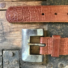 Load image into Gallery viewer, 1980&#39;s Vintage Men&#39;s Tan Brown Leather Belt Chunky Silver Buckle Sz M - OOAK - Phoenix Menswear