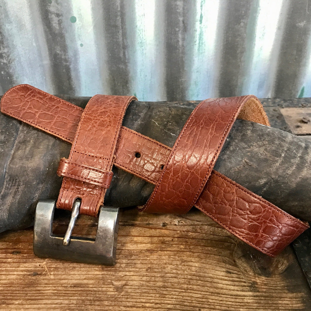 1980 s Vintage Men s Tan Brown Leather Belt Chunky Silver Buckle