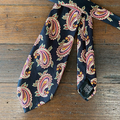 1980's Vintage Necktie - Hugo Boss - Silk Black with Paisley Print - OOAK - Phoenix Menswear