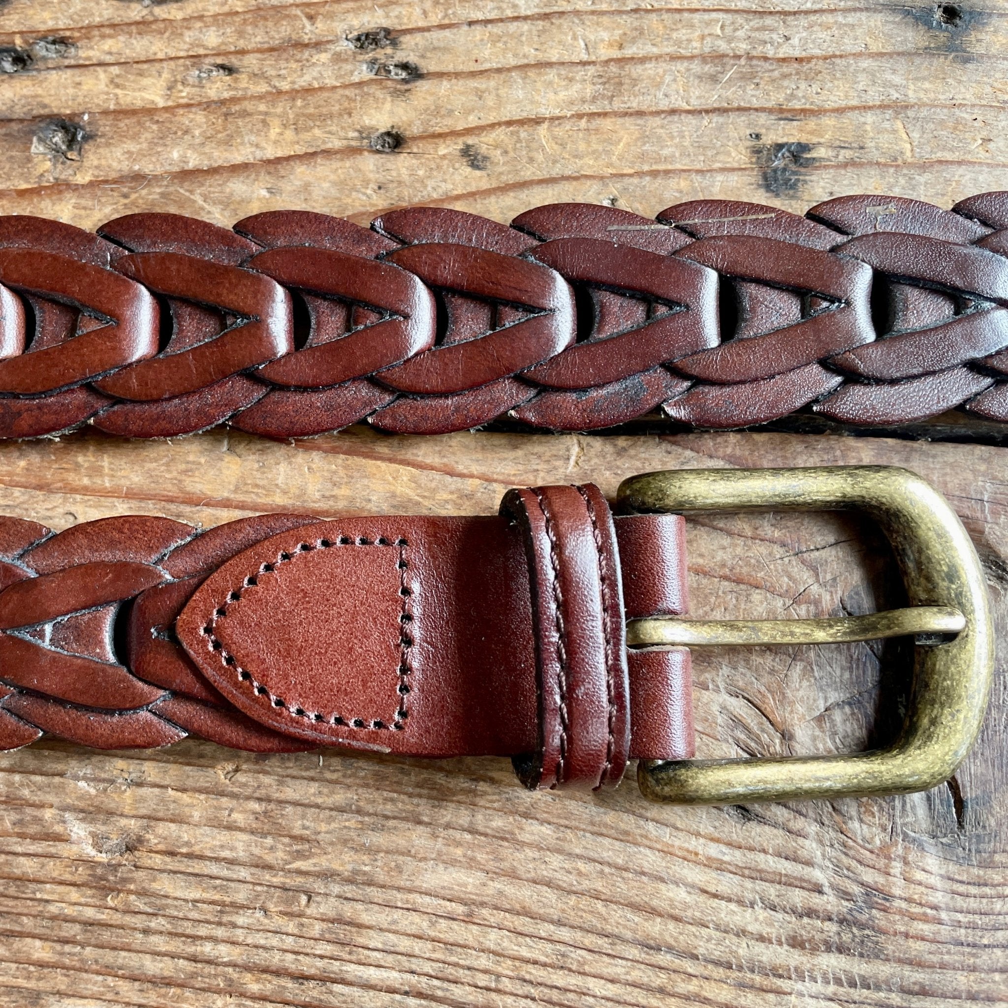 1980's Brooks Brothers Vintage Plaited Leather Belt Brown Sz L