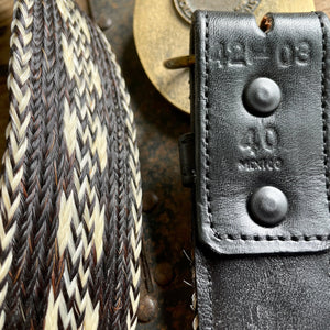 1980's Vintage Plaited Leather Belt Western 'Nevada' Black White Made in Mexico Brass Buckle Buck Sz XXL - OOAK - Phoenix Menswear