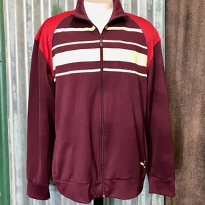 1980's Vintage Puma Track Top Burgundy Red Cream Sz XL - OOAK - Phoenix Menswear