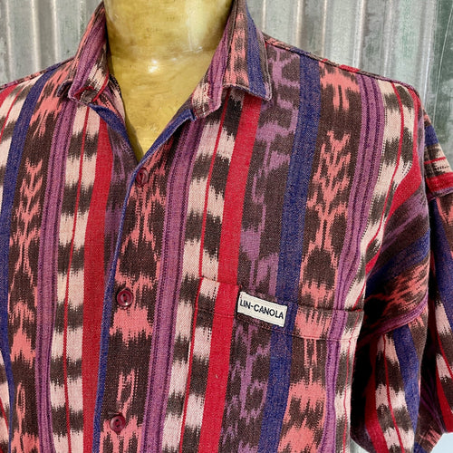 1980's Vintage Purple Red Guatemalan Woven Striped S/S Shirt Sz S - OOAK - Phoenix Menswear