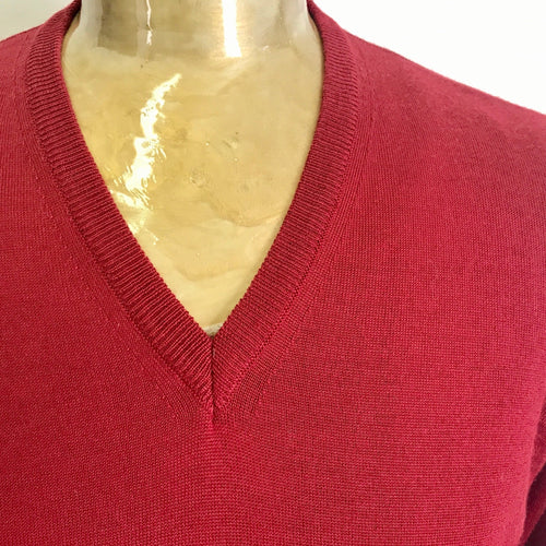 1980's Vintage Red Ascot Wool Blend Jumper V Neck Made in Italy Sz M - OOAK - Phoenix Menswear