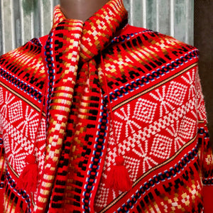 1980's Vintage Red Handwoven Poncho with Neck Scarf - One Size - OOAK - Phoenix Menswear