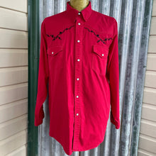 Load image into Gallery viewer, 1980&#39;s Vintage Red Western Barbed Wire Embroidery L/S Cotton Shirt Sz XL - OOAK - Phoenix Menswear