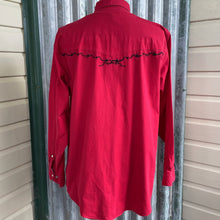 Load image into Gallery viewer, 1980&#39;s Vintage Red Western Barbed Wire Embroidery L/S Cotton Shirt Sz XL - OOAK - Phoenix Menswear