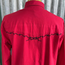 Load image into Gallery viewer, 1980&#39;s Vintage Red Western Barbed Wire Embroidery L/S Cotton Shirt Sz XL - OOAK - Phoenix Menswear
