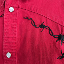 Load image into Gallery viewer, 1980&#39;s Vintage Red Western Barbed Wire Embroidery L/S Cotton Shirt Sz XL - OOAK - Phoenix Menswear