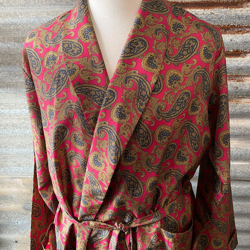1980's Vintage Silky L/S Dressing Gown Smoking Jacket in Paisley Sz XL - OOAK - Phoenix Menswear