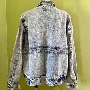 1980's Vintage Snow Washed Denim Bomber Jacket Retro Sz XL - OOAK - Phoenix Menswear