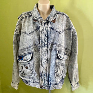 1980's Vintage Snow Washed Denim Bomber Jacket Retro Sz XL - OOAK - Phoenix Menswear