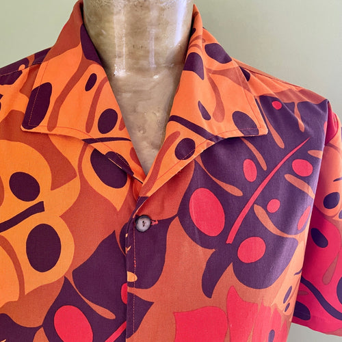 1980's Vintage S/S Hawaiian Print Shirt Brown Orange Leaf Print Sz XL - OOAK - Phoenix Menswear