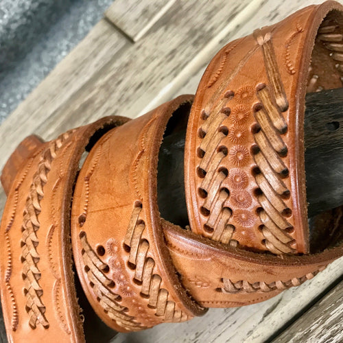 1980's Vintage Tan Handmade Leather Belt Plaited Sz XL - OOAK - Phoenix Menswear