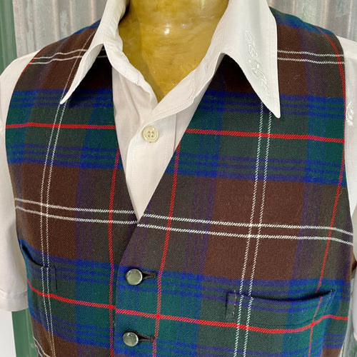 1980's Vintage Tartan Wool Vest Navy Red Sz L -OOAK - Phoenix Menswear