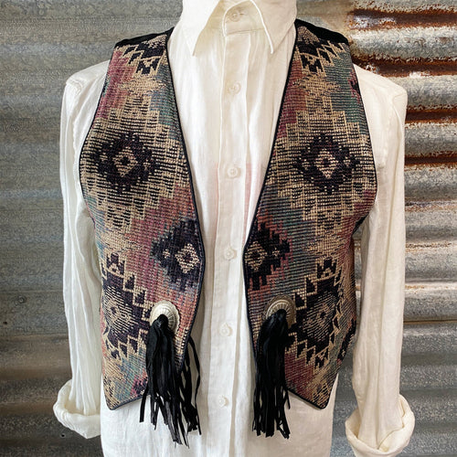1980's Vintage Vest - Reversible Southwestern Tapestry and Suede Sz M - OOAK - Phoenix Menswear